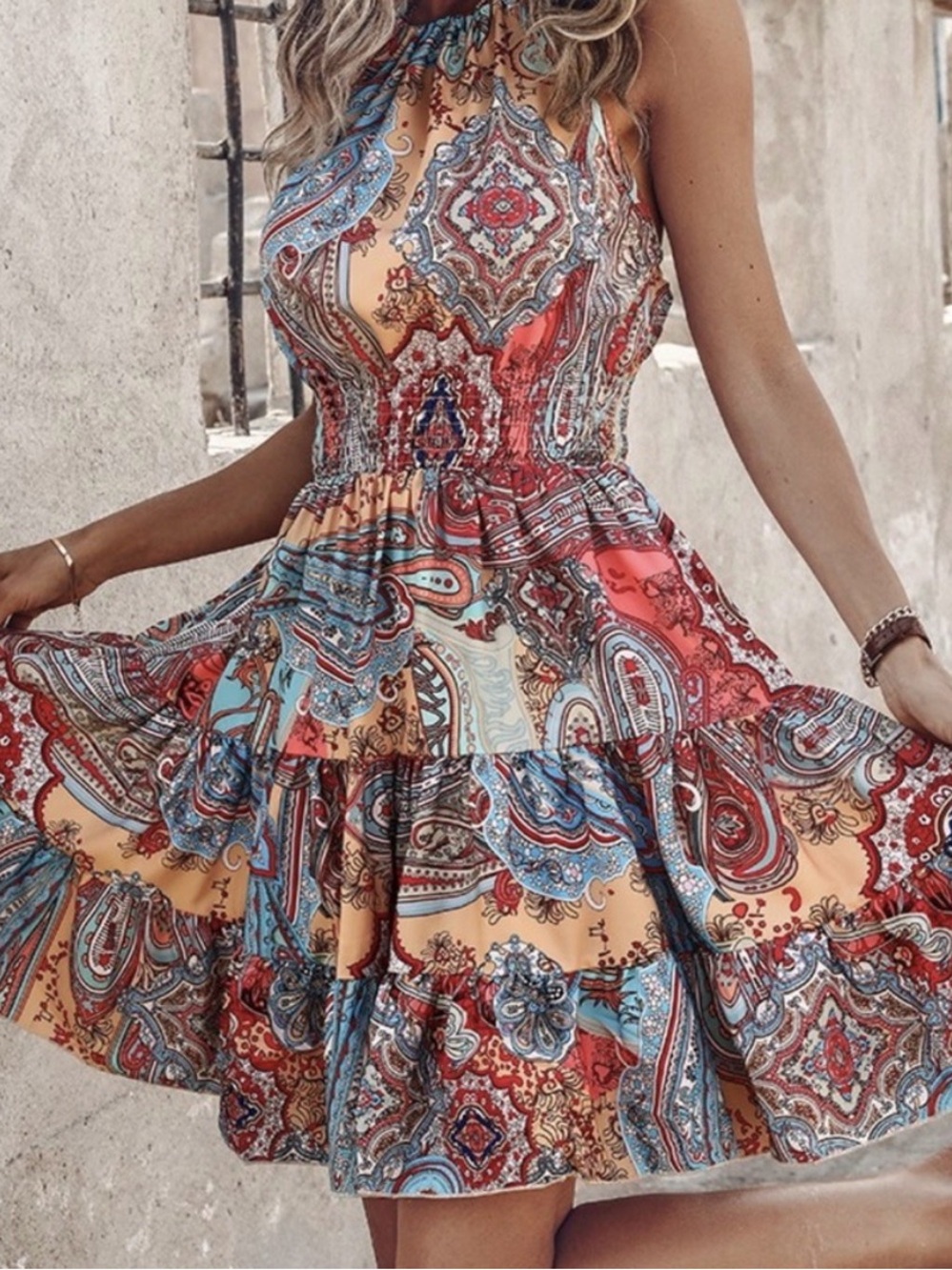 ChicMe - Boho Vibrant Paisley Halter Dress / Multicolor / Size MED / EUC
